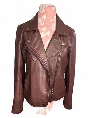 Blank NYC Women's Burgundy Faux Leather Moto Jacket